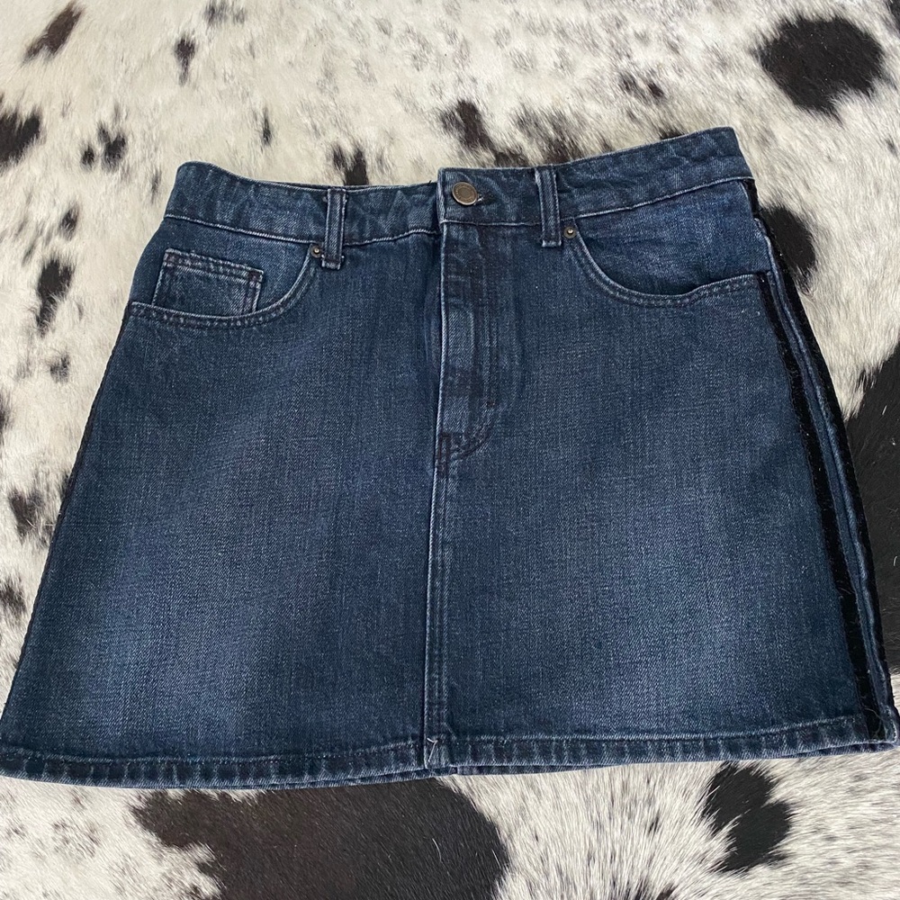 Zara black denim skirt with velvet side stripe